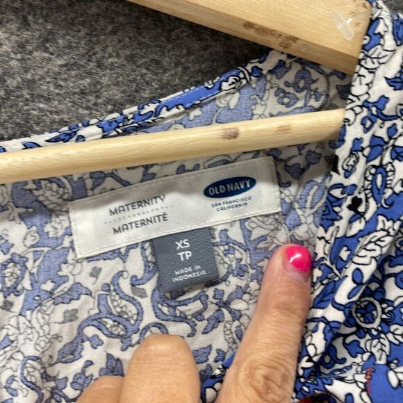 Old Navy Dress Women XS Maternity Blue Floral Shift Short Zipper Long Sleeve - Picture 5 of 9